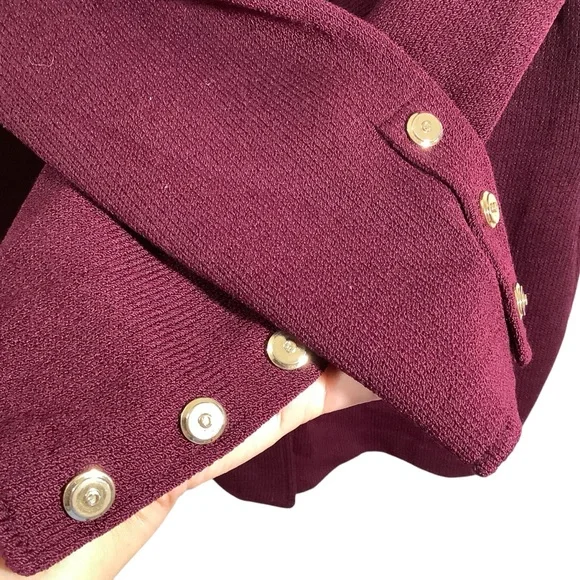 St. John Santana Knit Burgundy Sweater with Gold Accents - Picture 4 of 8